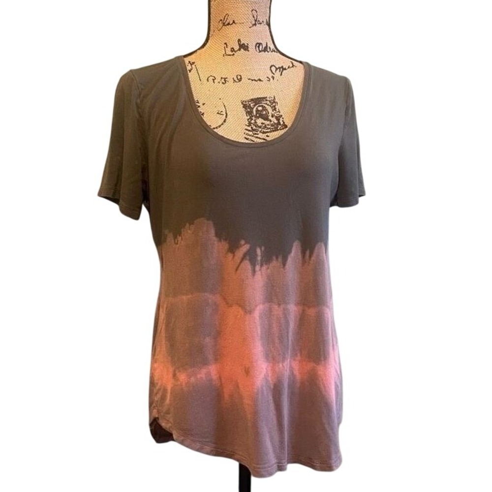 Handmade Upcycled Tie Dye Bleach Boho Relaxed Tunic Top Ombre Olive Pink Small